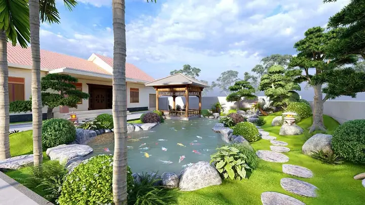 20+ Mẫu Biệt Thự Sân Vườn Ao Cá Đẹp, Chuẩn Phong Thủy & Tối Ưu Công Năng